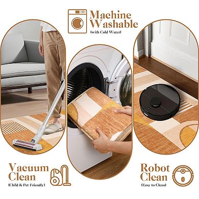 Boho Geometric Large Washable Rug for Bedroom Dining Room Soft Low Pile Non-Slip Indoor Rugs