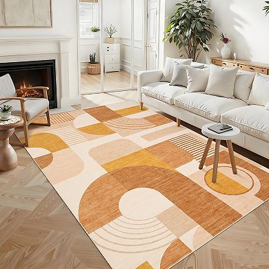 Boho Geometric Large Washable Rug for Bedroom Dining Room Soft Low Pile Non-Slip Indoor Rugs