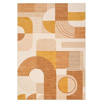 Boho Geometric Large Washable Rug for Bedroom Dining Room Soft Low Pile Non-Slip Indoor Rugs