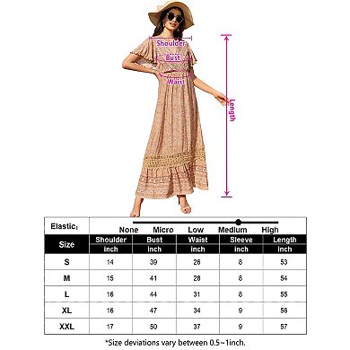 Women's Floral Boho Short Sleeve Empire Waist Swing Flowy Dress