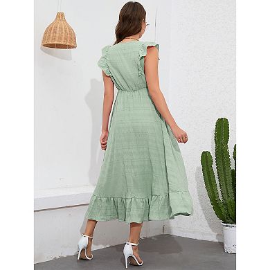 Women's V-Neck Maternity Dress Summer Ruffle Sleeve Sleeveless Maxi Dress