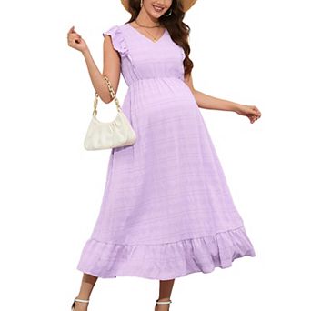 Women's V-Neck Maternity Dress Summer Ruffle Sleeve Sleeveless Maxi Dress