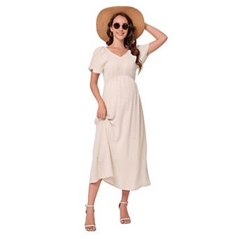 Women Casual Swiss Dot Ruffle Sleeve Empire Waist Maternity Dress