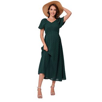 Women Casual Swiss Dot Ruffle Sleeve Empire Waist Maternity Dress