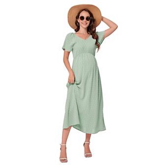 Women Casual Swiss Dot Ruffle Sleeve Empire Waist Maternity Dress