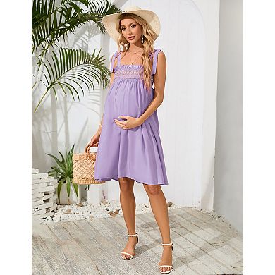 Women Casual Spaghetti Strap Square Neck Maternity Dress