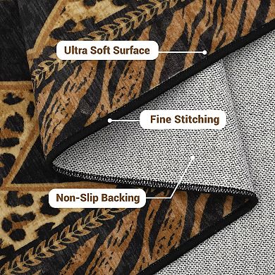Leopard Rugs for Living Room Washable Animal Print Checkered Indoor Carpet Non Slip