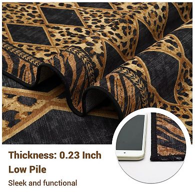 Leopard Rugs for Living Room Washable Animal Print Checkered Indoor Carpet Non Slip