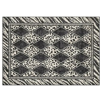 Leopard Rugs for Living Room Washable Animal Print Checkered Indoor Carpet Non Slip