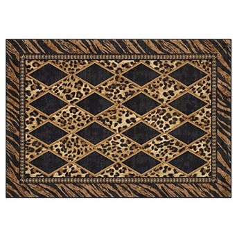 Leopard Rugs for Living Room Washable Animal Print Checkered Indoor Carpet Non Slip