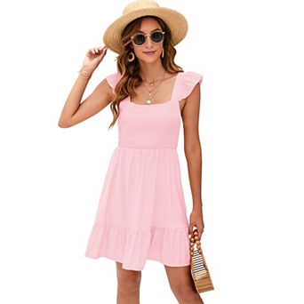 Women Casual Sleeveless Tie Back Solid Dress