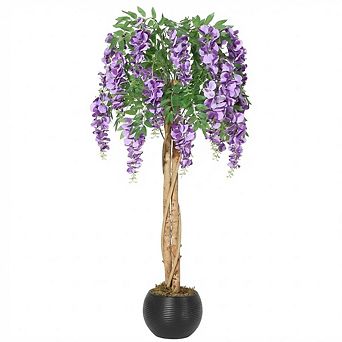 Artificial Purple Blossom Tree, Double Trunk, Lifelike Silk Flowering Tree