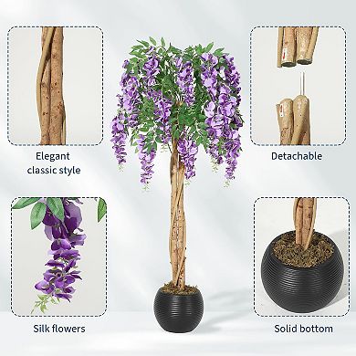 Artificial Purple Blossom Tree, Double Trunk, Lifelike Silk Flowering Tree