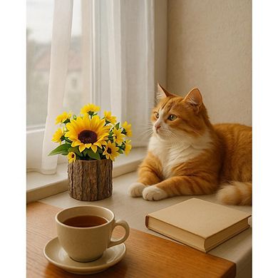 Sunflower Arrangements in Rustic Bark Pots, Set of 2 for Home & Decor