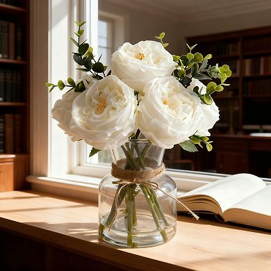 Artificial Roses in Vase, Lifelike Faux Flowers Arrangement with Artificial Water