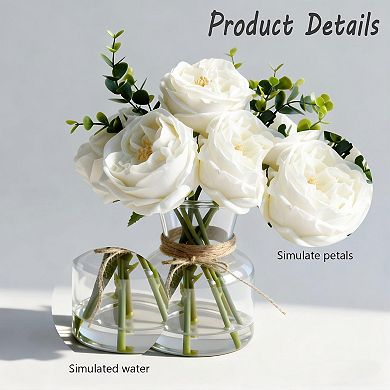 Artificial Roses in Vase, Lifelike Faux Flowers Arrangement with Artificial Water