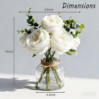 Artificial Roses in Vase, Lifelike Faux Flowers Arrangement with Artificial Water