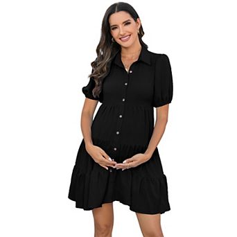 Women's Maternity Shirt Dress Button Down Short Sleeve Pregnancy Clothing