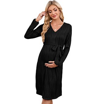 Women Maternity Long Sleeve Dress with Belt