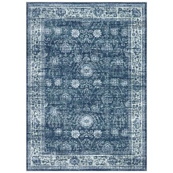 Area Rug Washable Printed Vintage Floral Non Slip Low Pile Rug Soft Rubber Backed Indoor Bedroom Rug