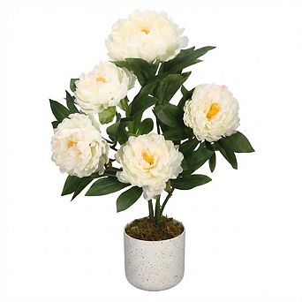 Set of 2 Peonies Artificial Flowers, Fake Potted Plant, Faux Hydrangea Plant with Realistic Flowers