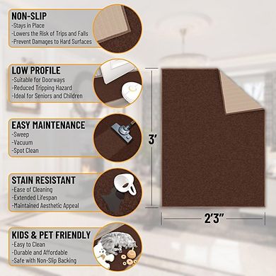 2'3" x 3' Non-Slip Solid Entryway Rug, Stain-Resistant Small Area Mat, Brown