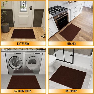 2'3" x 3' Non-Slip Solid Entryway Rug, Stain-Resistant Small Area Mat, Brown