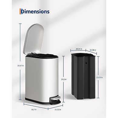 50 L Metal Kitchen Trash Can with Soft Close Lid, Slim Rustproof Garbage Can