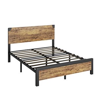 Wood Platform Bed Frame with Headboard, Under-Bed Storage and Metal Legs, No Box Spring Needed