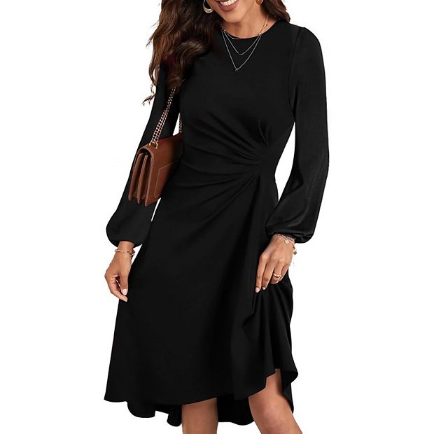 black flowy party dress Amazon.com: Happy Sailed Midi Dresses for Women 2025 Long Sleeve Crewneck  High Waist Pleated Ruched Waist Wedding Guest Cocktail Party Dress Black  Small : Clothing, Shoes & Jewelry