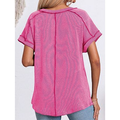 Womens Oversized Summer T Shirts Short Sleeve Tops Basic Casual V Neck T Shirts