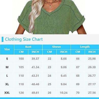 Womens Oversized Summer T Shirts Short Sleeve Tops Basic Casual V Neck T Shirts