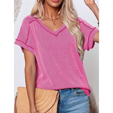Womens Oversized Summer T Shirts Short Sleeve Tops Basic Casual V Neck T Shirts