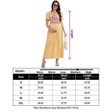 Women Maternity Elegant Square Neck Short Sleeve Floral Dress