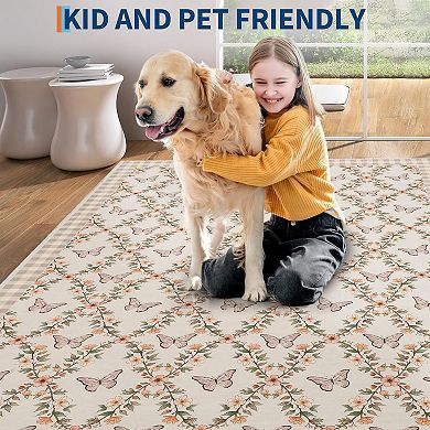 ANIXOL Butterfly Floral Washable Rug