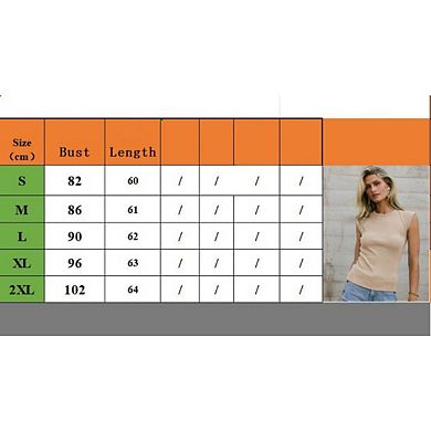 Women's Casual Solid Color Ribbed Camisole Tank Top Round Neck Slim Fit Knit Basic T-Shirt