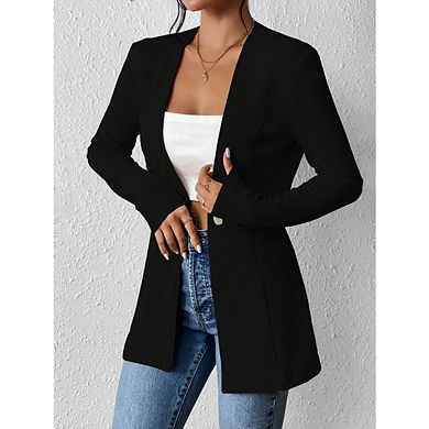 Women's Casual V-Neck Slim Fit Blazer Long Sleeve Single Button Opening Solid Color Blazer
