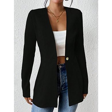 Women's Casual V-Neck Slim Fit Blazer Long Sleeve Single Button Opening Solid Color Blazer