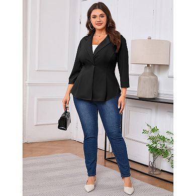 Women's Plus Size Peplum Blazer Notch One Button Business Casual Jacket