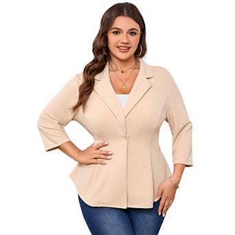 Women's Plus Size Peplum Blazer Notch One Button Business Casual Jacket