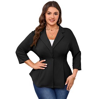Women's Plus Size Peplum Blazer Notch One Button Business Casual Jacket