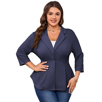 Women's Plus Size Peplum Blazer Notch One Button Business Casual Jacket