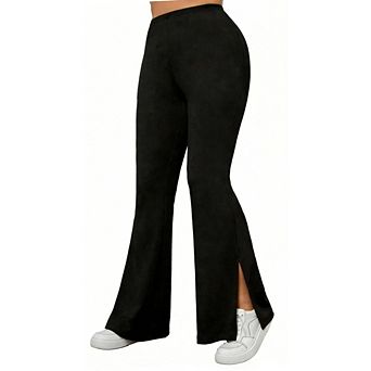 Women Plus Split Hem Flare Leggings High Waist Casual Bootcut Flare Yoga Pants