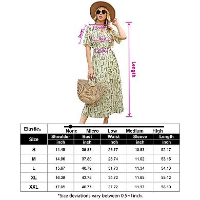 Ladies' V-neck Patterned Fabric Waist Lace up Slit Flowing Dress