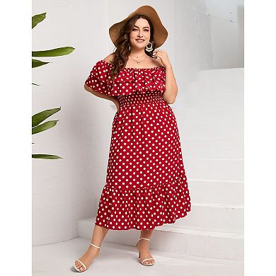 Large Women's One Shoulder Souble Layered Ruffle Collar Printed Long Dress