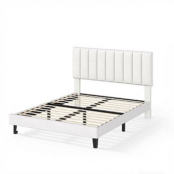Velvet Upholstered Bed Frame with Adjustable Tufted Headboard, No Box Spring Required