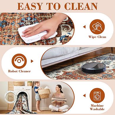 ANIXOL Vintage Medallion Washable Area Rug