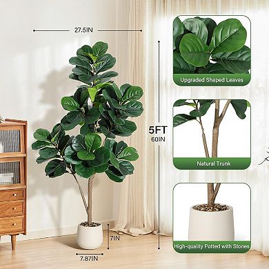 Artificial Fiddle Leaf Fig Tree for Living Room Office Decor, Housewarming Gift in Pot