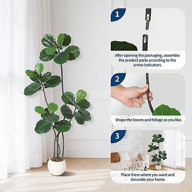 ANIXOL 6ft Artificial Fiddle Leaf Tree in White Pot