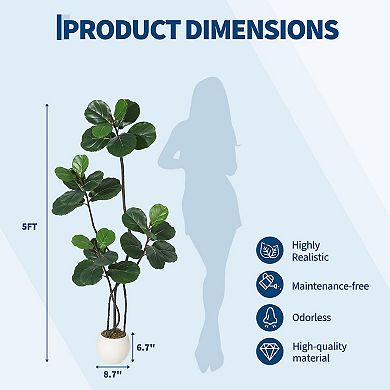ANIXOL 6ft Artificial Fiddle Leaf Tree in White Pot